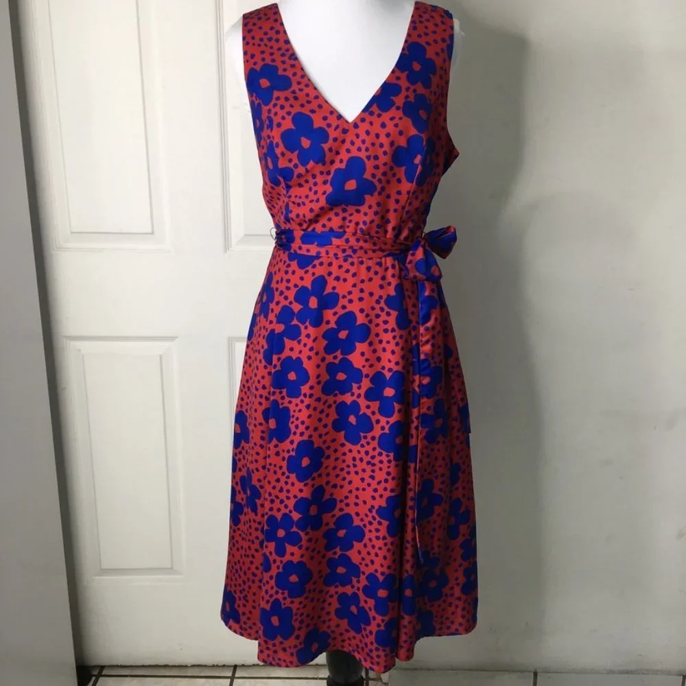 Modcloth Women's Red Dress with Blue Flowers Size Small Timeless Magnetism - Picture 1 of 16